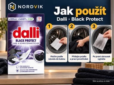 Dalli Black Protect ubrousky pro tmavé prádlo, 15 ks, návod k použití