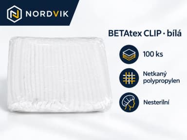 BETAtex CLIP jednorázová čepice, bílá, 100 ks, produktová infografika