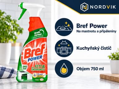 Bref Power sprej na čištění sporáků a varných desek od mastnoty 0,75l, produktová infografika