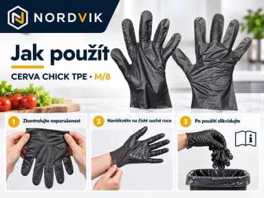 CERVA CHICK TPE jednorázové rukavice černá, vel. M/8, 100 ks, návod k použití