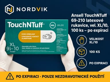 Ansell TouchNTuff 69-210 latexové rukavice púdrované, vel. XL/10, 100 ks - po expiraci, produktová infografika