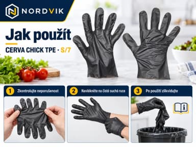 CERVA CHICK TPE jednorázové rukavice černá, vel. S/7, 100 ks, návod k použití