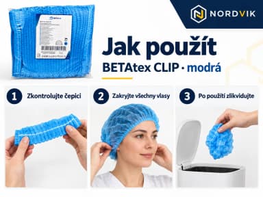 BETAtex CLIP jednorázová čepice, modrá, 100 ks, návod k použitia