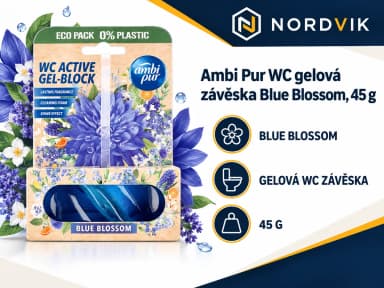 Ambi Pur WC gelová záveska Blue Blossom, 45 g, produktová infografika