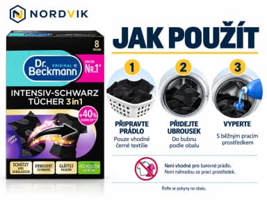 Dr. Beckmann Intensiv-Schwarz 3v1 ubrousky na černé prádlo, 8 ks, návod k použití