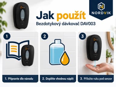 Bezdotykový dávkovač mýdla DAV003 černý, 1000 ml, návod k použití