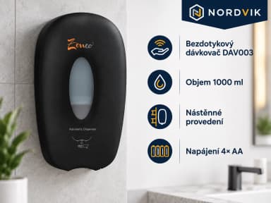 Bezdotykový dávkovač mýdla DAV003 černý, 1000 ml, produktová infografika
