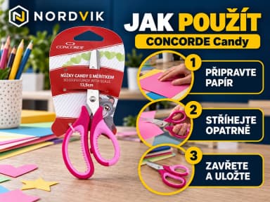 Dětské nůžky CONCORDE Candy, asymetrické, 13,5 cm, návod k použití