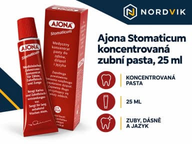Ajona Stomaticum koncentrovaná zubní pasta, 25 ml, produktová infografika