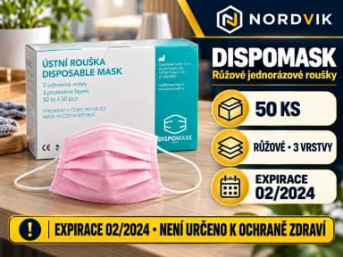 DispoMask jednorázová rouška, růžová, 50 ks - expirováno 2024, produktová infografika