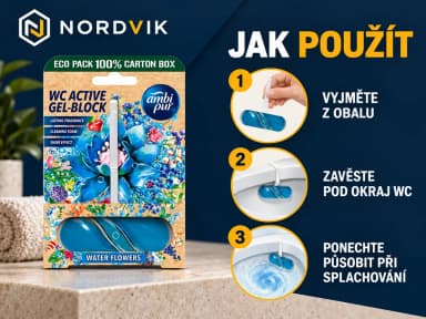 Ambi Pur WC gelová záveska Water Flowers, 45 g, návod k použitia