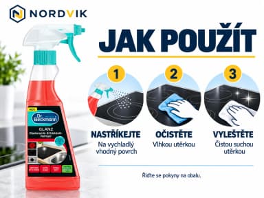 Dr. Beckmann Glanz čistič sklokeramiky a nerezu ve spreji, 250 ml, návod k použití