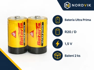Baterky Bateria Ultra Prima R20 D 1,5V - 2ks, produktová infografika