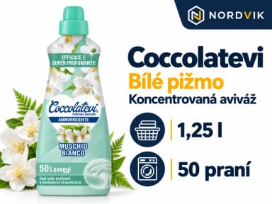 Coccolatevi koncentrovaná aviváž Muschio Bianco, Bílé pižmo, 1,25 l / 50 praní, produktová infografika