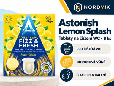 Astonish Lemon Splash tablety na čištění WC, 8 ks, produktová infografika