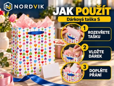 Dárková papírová taška S 11,5 × 14,5 × 6 cm, barevná srdíčka, návod k použitia