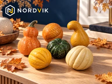 Dekorační plastové dýně RX04793, 6 ks, produktová fotografie v prostředí Nordvik