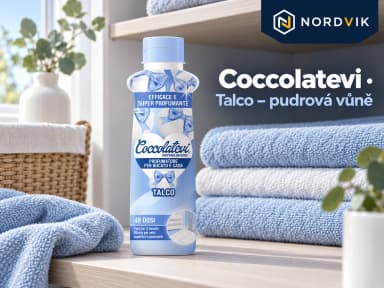 Coccolatevi parfém na praní a do domácnosti Talco, pudrová vůně, 300 ml, produktová fotografie v prostředí Nordvik