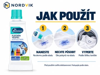 Dr. Beckmann Ďáblík na skvrny Propisky a inkoust, 50 ml, návod k použití