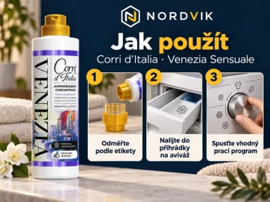 Corri d’Italia koncentrovaná aviváž Venezia Sensuale, 750 ml / 37 praní, návod k použití