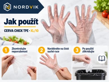 CERVA CHICK TPE jednorazové rukavice čirá, vel. XL/10, 100 ks, návod k použitia