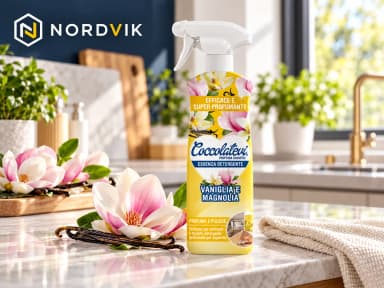 Coccolatevi Essenza univerzálne čistič Vanilka a magnolie, 750 ml, produktová fotografie v prostředí Nordvik