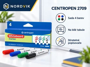 CENTROPEN 2709 stíratelné popisovače, sada 4 barev, produktová infografika