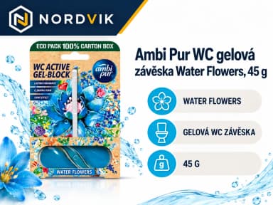 Ambi Pur WC gelová záveska Water Flowers, 45 g, produktová infografika