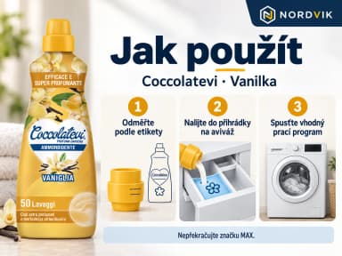 Coccolatevi koncentrovaná aviváž Vaniglia, vanilka, 1,25 l / 50 praní, návod k použitia