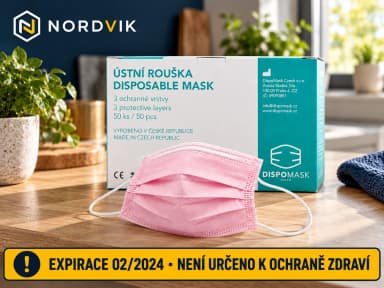 DispoMask jednorázová rouška, růžová, 50 ks - expirováno 2024, produktová fotografie v prostředí Nordvik