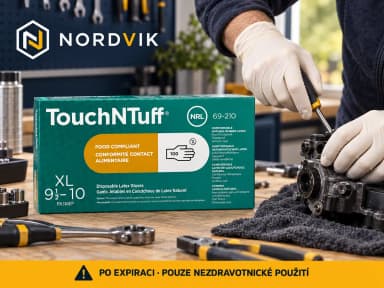 Ansell TouchNTuff 69-210 latexové rukavice púdrované, vel. XL/10, 100 ks - po expiraci, produktová fotografie v prostředí Nordvik
