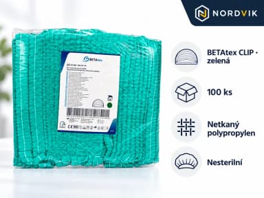 BETAtex CLIP jednorázová čepice, zelená, 100 ks, produktová infografika