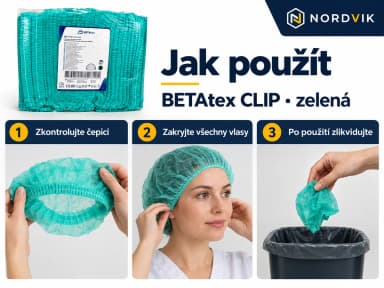 BETAtex CLIP jednorázová čepice, zelená, 100 ks, návod k použití