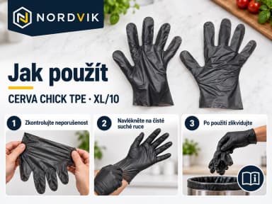 CERVA CHICK TPE jednorázové rukavice černá, vel. XL/10, 100 ks, návod k použití