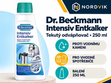 Dr. Beckmann Intensiv Entkalker tekutý odvápňovač, 250 ml, produktová infografika