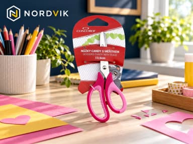 Dětské nůžky CONCORDE Candy, asymetrické, 13,5 cm, produktová fotografie v prostředí Nordvik