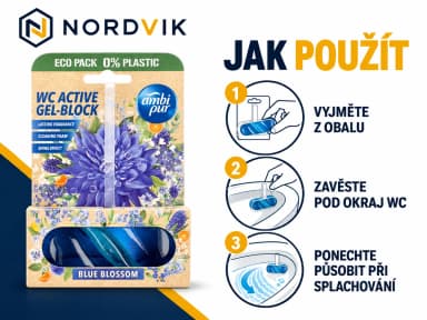 Ambi Pur WC gelová záveska Blue Blossom, 45 g, návod k použitia
