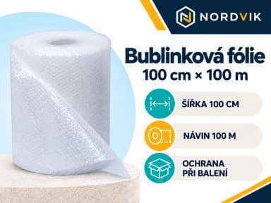 Bublinková fólie 100 cm × 100 m, produktová infografika