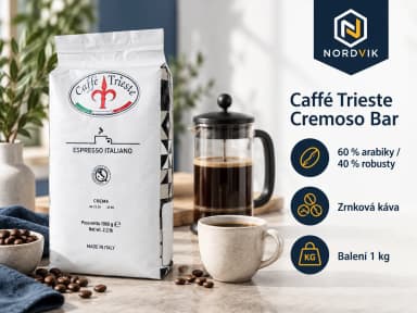Caffé Trieste CREMOSO BAR zrnková káva, 1000g, produktová infografika