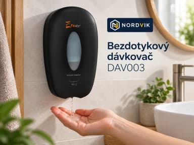 Bezdotykový dávkovač mýdla DAV003 černý, 1000 ml, produktová fotografie v prostředí Nordvik