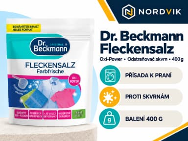 Dr. Beckmann Fleckensalz Oxi-Power odstraňovač skvrn, 400 g, produktová infografika
