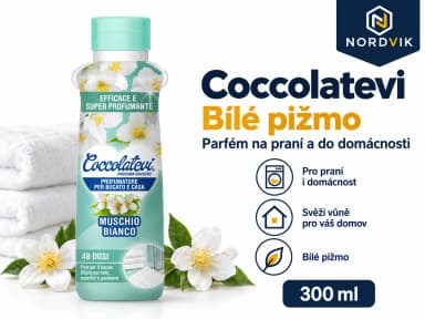 Coccolatevi parfém na praní a do domácnosti Bílé pižmo, 300 ml, produktová infografika