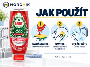 Fairy Max Power Granatapfel prostředek na nádobí - Granátové jablko, 545 ml, návod k použití
