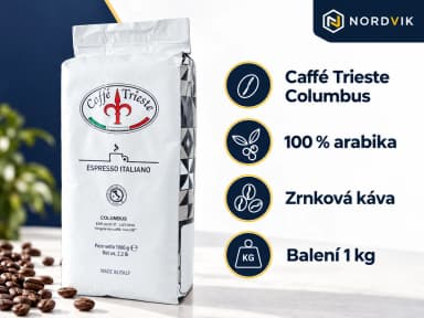Caffé Trieste COLUMBUS zrnková káva, 1000g, produktová infografika