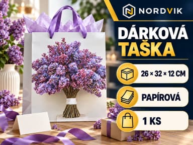 Dárková papírová taška L 26 × 32 × 12 cm, levandule, produktová infografika