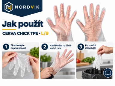 CERVA CHICK TPE jednorázové rukavice čirá, vel. L/9, 100 ks, návod k použití