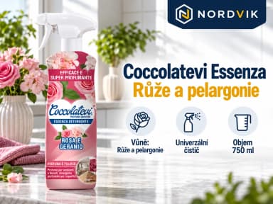 Coccolatevi Essenza univerzální čistič Růže a pelargonie, 750 ml, produktová infografika