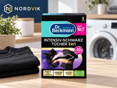Dr. Beckmann Intensiv-Schwarz 3v1 ubrousky na černé prádlo, 8 ks, produktová fotografie v prostředí Nordvik
