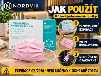 DispoMask jednorázová rouška, růžová, 50 ks - expirováno 2024, návod k použití