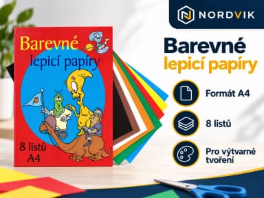 Barevný papír ve složce lepící, produktová infografika